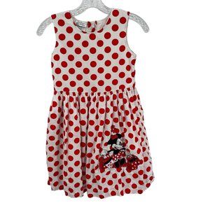 Disney White and Red Polka Dot Minnie Mouse Dress Preowned girls medium